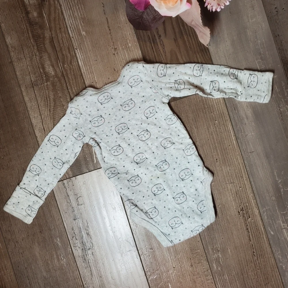 Simple Joys by Carter's Baby Girl 0-3m Gray and Pink Long Sleeve Owl Bodysuit
